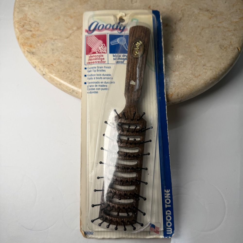 Goody Wood Tone Vent Hair Brush 1996 Vintage Brown Faux Wood Grain Made in USA